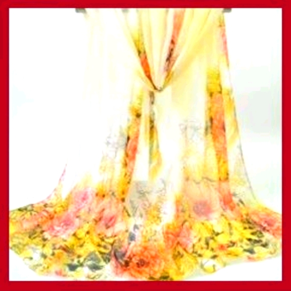 Hand-painted Flowers Bloom Printing Scarf - Picture 2 of 3